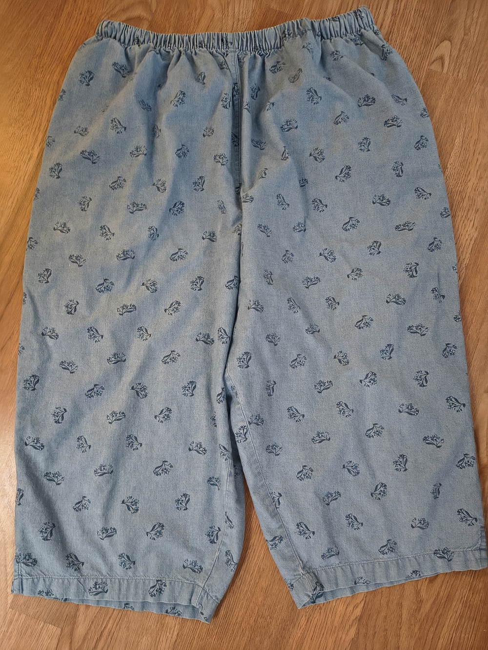 Basic Editions Light Blue Denim Jogger Pants with Navy Floral Accents